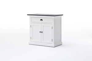 Halifax Contrast Buffet in White-Black Top semi-gloss paint with a smooth top coat. Solid Mahogany, Composite wood