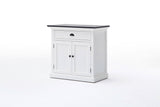 Halifax Contrast Buffet in White-Black Top semi-gloss paint with a smooth top coat. Solid Mahogany, Composite wood