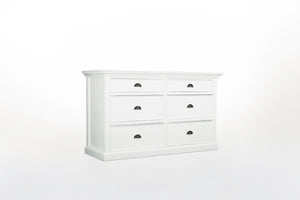 Halifax Dresser in semi-gloss paint with a smooth top coat. Solid Mahogany, Composite wood