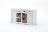 Halifax Buffet with 4 Basket Set in semi-gloss paint with a smooth top coat. Solid Mahogany, Composite wood, Rattan