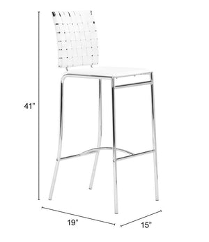 Zuo Modern Criss 100% Polyurethane, Steel Modern Commercial Grade Barstool Set - Set of 2 White, Chrome 100% Polyurethane, Steel