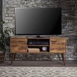 Amarah Mid Century Modern Pine Finished Fiberboard Entertainment Center with Walnut Accents Noble House