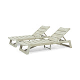 Maki Outdoor Wood and Iron Chaise Lounges, Light Gray and Gray Noble House