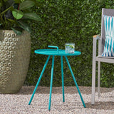Vida Outdoor Modern 16.5" Side Table with Steel Legs - Teal Noble House