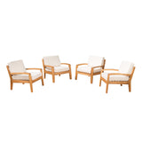 Grenada Outdoor Acacia Wood Club Chairs with Cushions, Teak and Beige Noble House