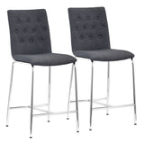 Zuo Modern Uppsala 100% Polyester, Plywood, Steel Modern Commercial Grade Counter Stool Set - Set of 2 Graphite, Chrome 100% Polyester, Plywood, Steel