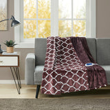 Beautyrest Heated Ogee Casual 100% Polyester Knitted Ogee Printed Microlight/Solid Microlight Heated Throw BR54-0666