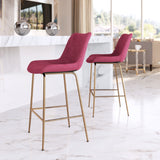 Zuo Modern Tony 100% Polyester, Plywood, Steel Modern Commercial Grade Counter Stool Red, Gold 100% Polyester, Plywood, Steel