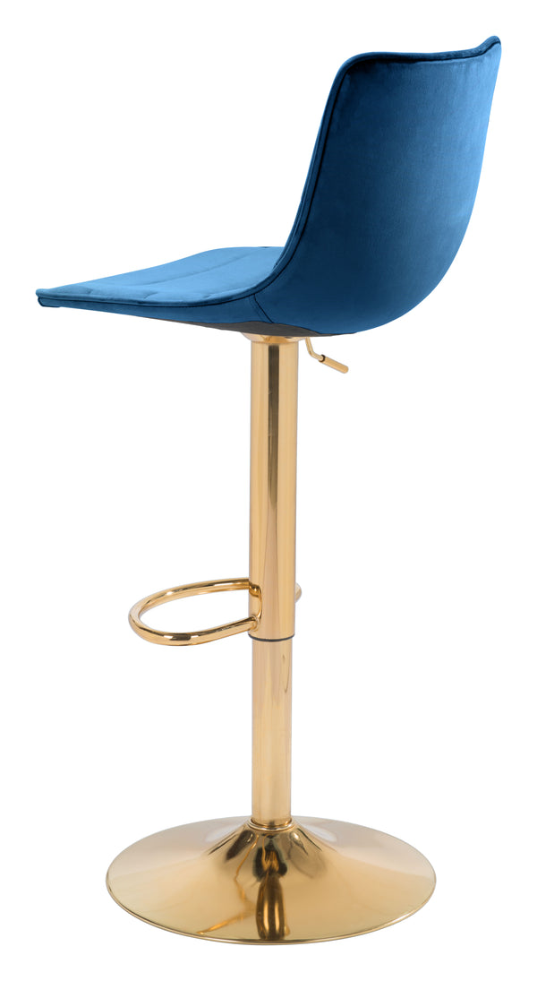 Zuo Modern Prima 100% Polyester, Plywood, Steel Modern Commercial Grade Barstool Dark Blue, Gold 100% Polyester, Plywood, Steel