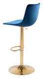 Zuo Modern Prima 100% Polyester, Plywood, Steel Modern Commercial Grade Barstool Dark Blue, Gold 100% Polyester, Plywood, Steel