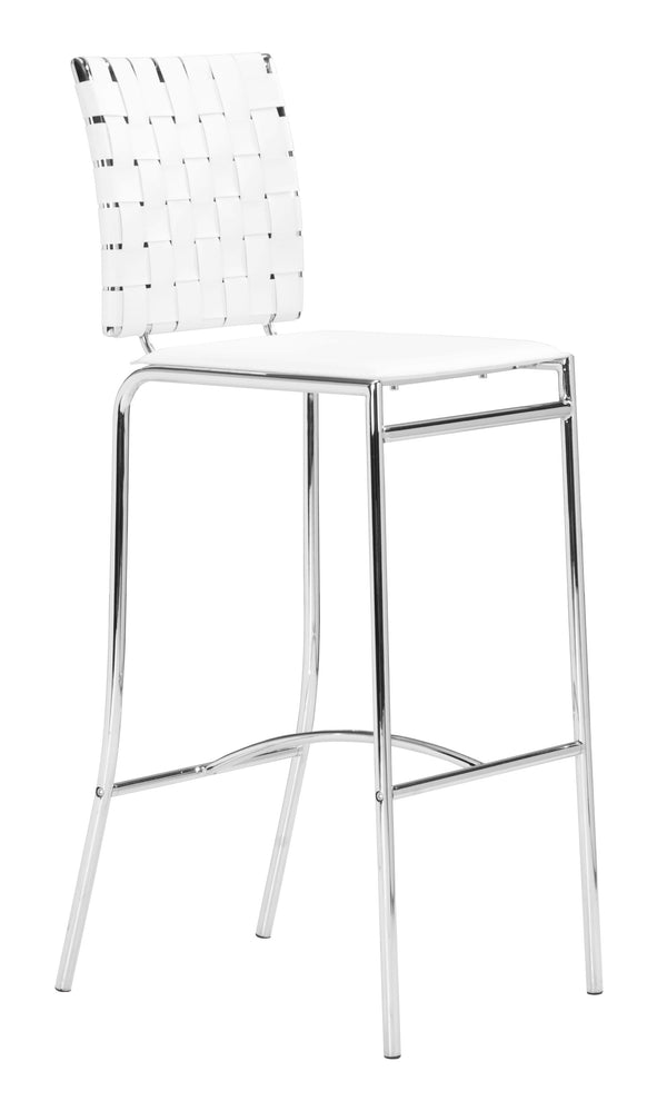 Zuo Modern Criss 100% Polyurethane, Steel Modern Commercial Grade Barstool Set - Set of 2 White, Chrome 100% Polyurethane, Steel