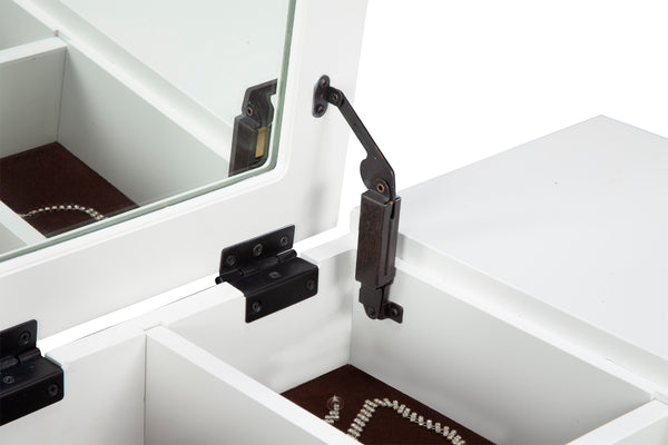 White Pearl Bedroom Vanity - Contemporary Mahogany Design with Textured Drawers & Hidden Mirror Storage