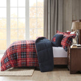 Alton Lodge/Cabin 100% Polyester Printed Low Pile Velour to Berber Comforter Set in Red Plaid