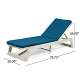 Maki Outdoor Acacia Wood Chaise Lounge and Cushion Sets, Light Gray and Blue Noble House