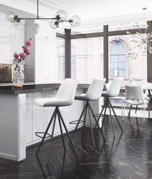 Zuo Modern Aki 100% Polyurethane, Plywood, Steel Modern Commercial Grade Barstool Set - Set of 2 White, Black 100% Polyurethane, Plywood, Steel