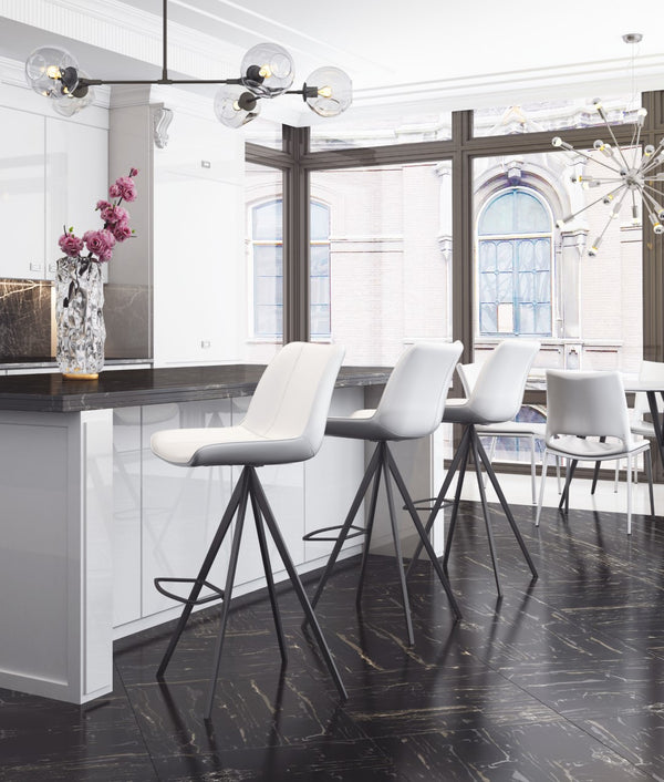 Zuo Modern Aki 100% Polyurethane, Plywood, Steel Modern Commercial Grade Barstool Set - Set of 2 White, Black 100% Polyurethane, Plywood, Steel