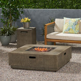 Wellington Outdoor 40-Inch Square Fire Pit with Tank Holder, Brown Wood Pattern Noble House