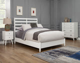 Alpine Furniture Flynn Retro Queen Bed, w/ Slat Back Headboard, White 1066-W-21Q White Mahogany Solids & Okoume Veneer 64.5 x 86 x 52