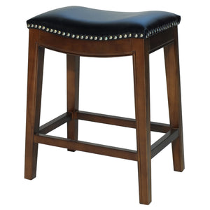 Elmo Bonded Leather Counter Stool Black, Cinnamon Legs 358625B-23KD New Pacific Direct