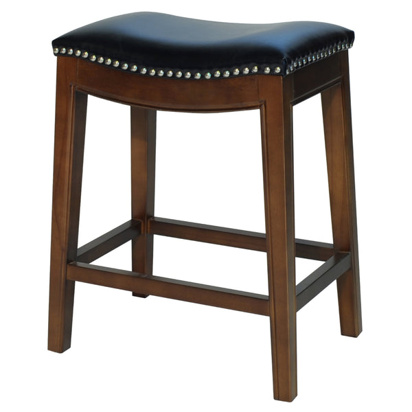 Elmo Bonded Leather Counter Stool Black, Cinnamon Legs 358625B-23KD New Pacific Direct