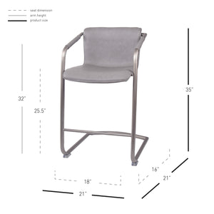 Indy Leatherette Counter Stool Set of 2 - Chic Industrial Design with Vintage Style, Fully Assembled