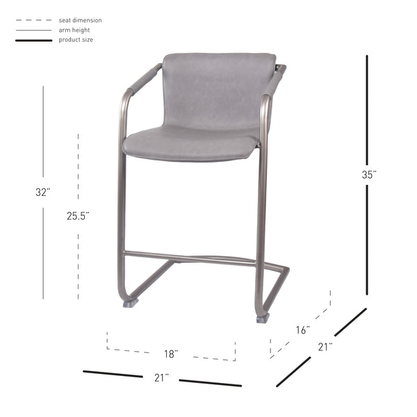 Indy Leatherette Counter Stool Set of 2 - Chic Industrial Design with Vintage Style, Fully Assembled