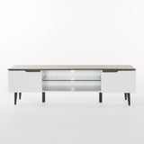 Rowan Mid-Century Modern Two-Toned TV Stand with Glass Shelf, Gray and Matte White Noble House