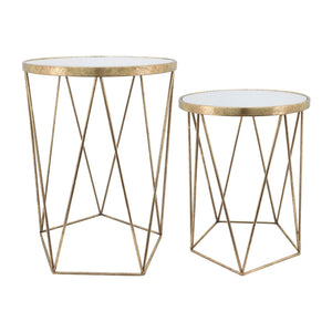 Sagebrook Home Contemporary Metal, Set of 2 -  20/24"h Side Tables Mirror Top, Gold 16530 Gold Metal