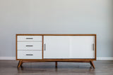 Alpine Furniture Flynn Large TV Console, Acorn/White 999-10 Acorn & White Mahogany Solids & Okoume Veneer 64 x 19 x 27