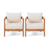Brooklyn Outdoor Acacia Wood Club Chair with Cushions, Teak and Beige - Set of 2