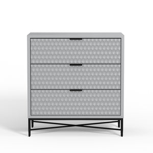Milo 3-Drawer Chest in Light Slate Grey – Modern Design with Textured Fronts & Metal Base Elegance