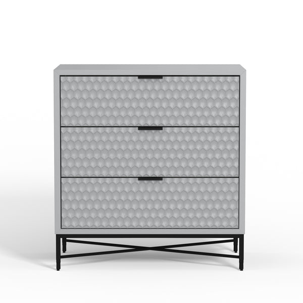 Milo 3-Drawer Chest in Light Slate Grey – Modern Design with Textured Fronts & Metal Base Elegance