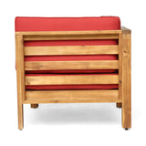 Noble House Oana Outdoor Modular Acacia Wood Sofa with Cushions, Teak and Red