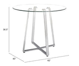 English Elm EE2798 Tempered Glass, Steel Modern Commercial Grade Counter Table Chrome, Clear Tempered Glass, Steel