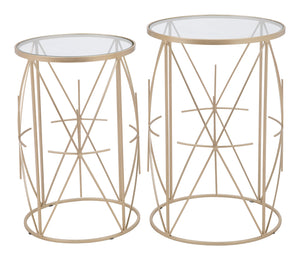 Zuo Modern Set Tempered Glass, Steel Modern Commercial Grade Side Table Set Gold, Clear Tempered Glass, Steel