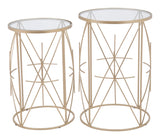 English Elm EE2662 Tempered Glass, Steel Modern Commercial Grade Side Table Set Gold, Clear Tempered Glass, Steel