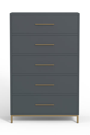 Alpine Furniture Madelyn Five Drawer Chest, Slate Gray 2010G-05 Slate Gray Mahogany Solids & Veneer 30 x 18 x 48