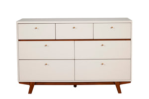 Alpine Furniture Dakota 7 Drawer Dresser 1974-03 White with Acorn Accents Mahogany Solids & Veneer 56 x 18 x 36