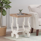 Lonedell French Country Accent Table with Square Top, Natural and Distressed White Noble House