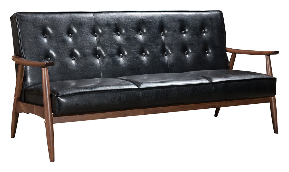 Zuo Modern Rocky 100% Polyurethane, MDF, Rubberwood Mid Century Commercial Grade Sofa Black, Walnut 100% Polyurethane, MDF, Rubberwood