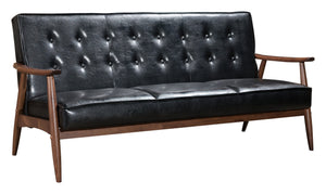 Zuo Modern Rocky 100% Polyurethane, MDF, Rubberwood Mid Century Commercial Grade Sofa Black, Walnut 100% Polyurethane, MDF, Rubberwood