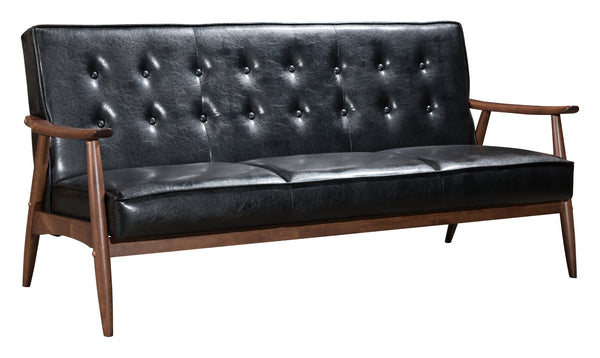 Zuo Modern Rocky 100% Polyurethane, MDF, Rubberwood Mid Century Commercial Grade Sofa Black, Walnut 100% Polyurethane, MDF, Rubberwood