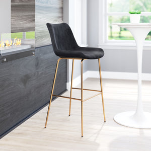 Zuo Modern Tony 100% Polyester, Plywood, Steel Modern Commercial Grade Barstool Black, Gold 100% Polyester, Plywood, Steel