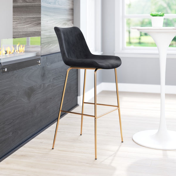 Zuo Modern Tony 100% Polyester, Plywood, Steel Modern Commercial Grade Barstool Black, Gold 100% Polyester, Plywood, Steel