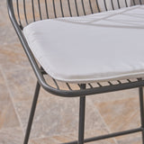 Noble House Niez Outdoor Wire Counter Stools with Cushions (Set of 2), Gray and Ivory