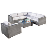 Santa Rosa Outdoor Grey Wicker 6 Seater Sectional Sofa Set with Aluminum Frame and Silver Grey Water Resistant Cushions Noble House