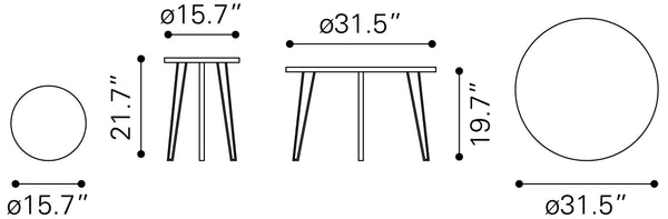 Zuo Modern Set MDF, Steel Modern Commercial Grade Accent Table Set Black, Gold MDF, Steel