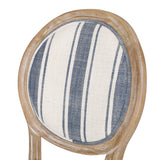 Phinnaeus French Country Fabric Dining Chairs, Dark Blue Stripes and Light Beige Noble House