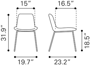 Zuo Modern Tony 100% Polyester, Plywood, Steel Modern Commercial Grade Dining Chair Set - Set of 2 Green, Gold 100% Polyester, Plywood, Steel