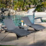 Noble House Salem Outdoor Grey Wicker 3-piece Adjustable Chaise Lounge Set